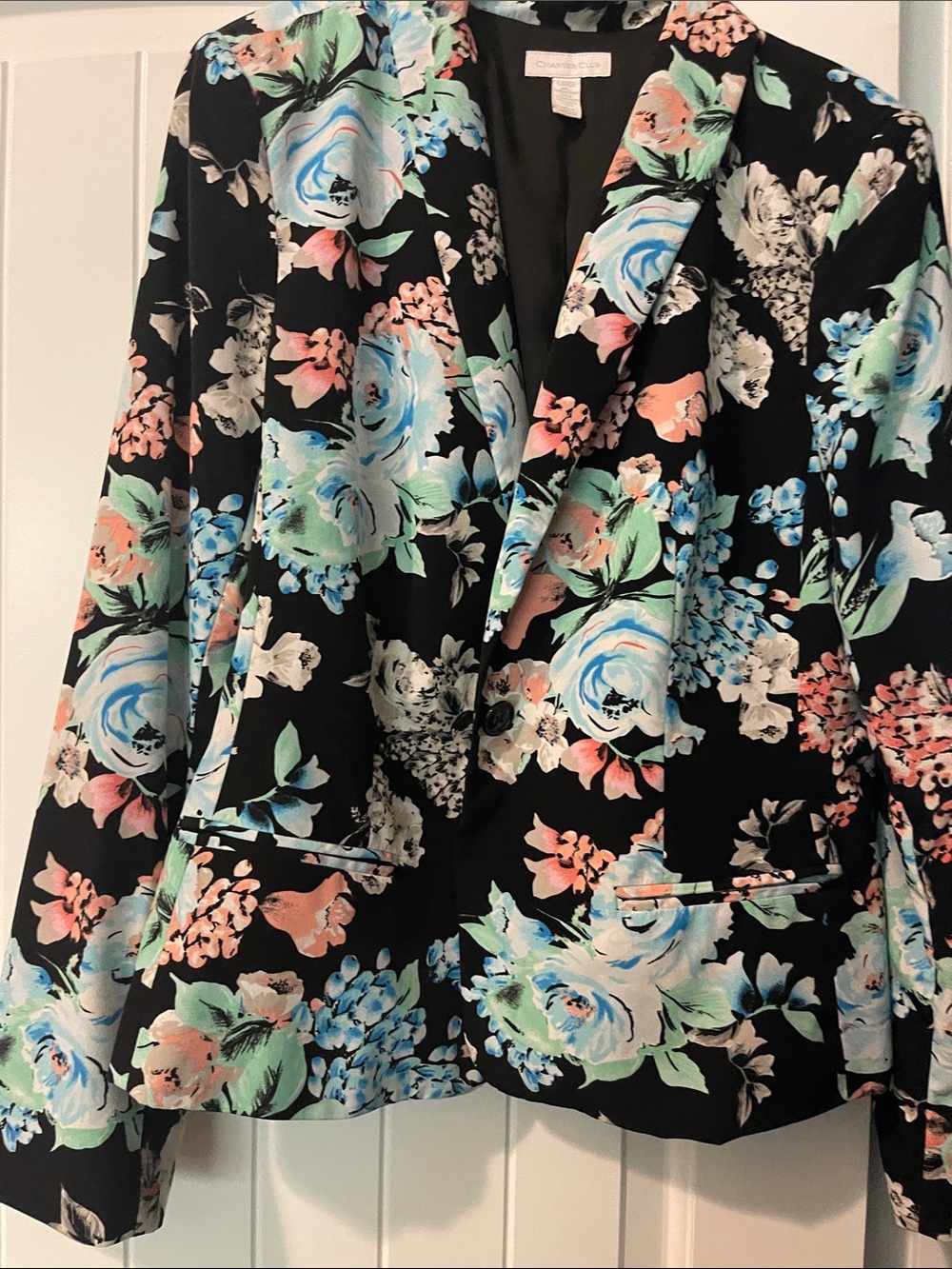 Charter Club Black Blazer with Pastel Floral Print - Picture 3 of 4